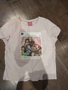 Disney Light Pink Girls Short Sleeve Tee with Princess Group Graphic